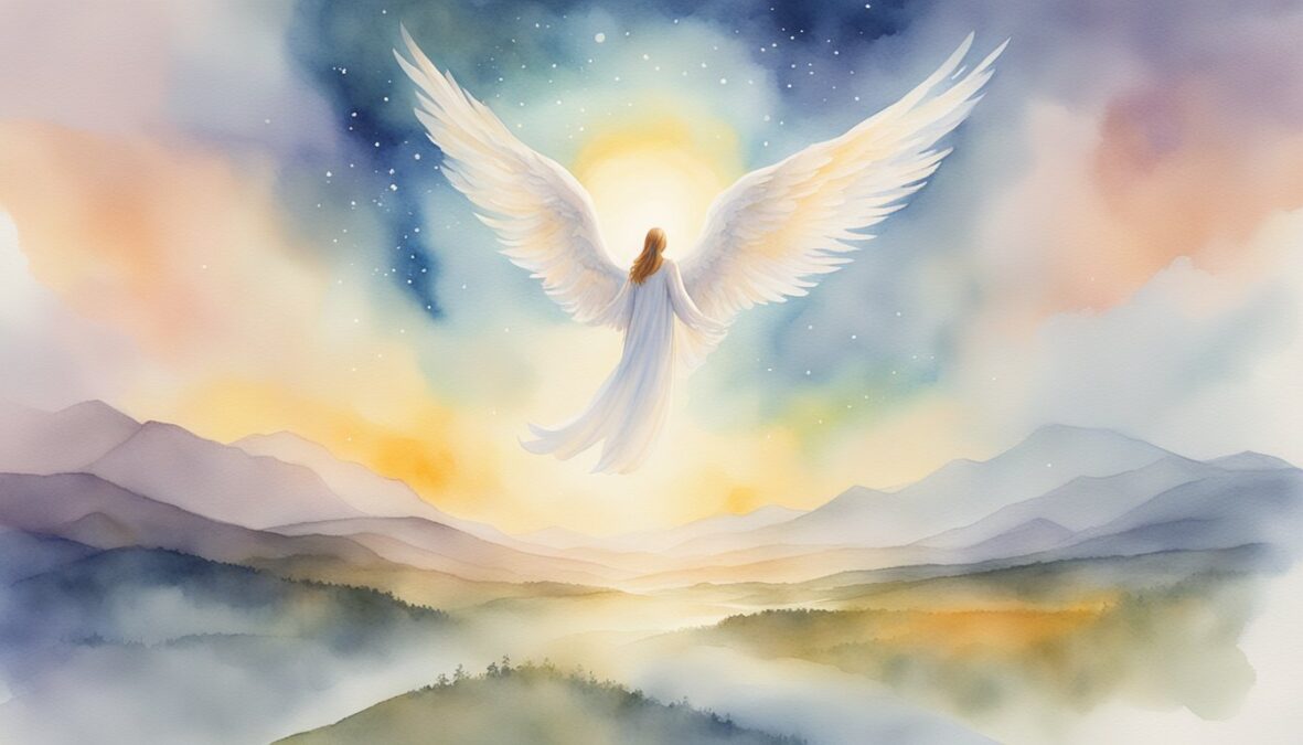 A glowing 856 angel number hovers above a serene landscape, surrounded by ethereal light and a sense of divine presence