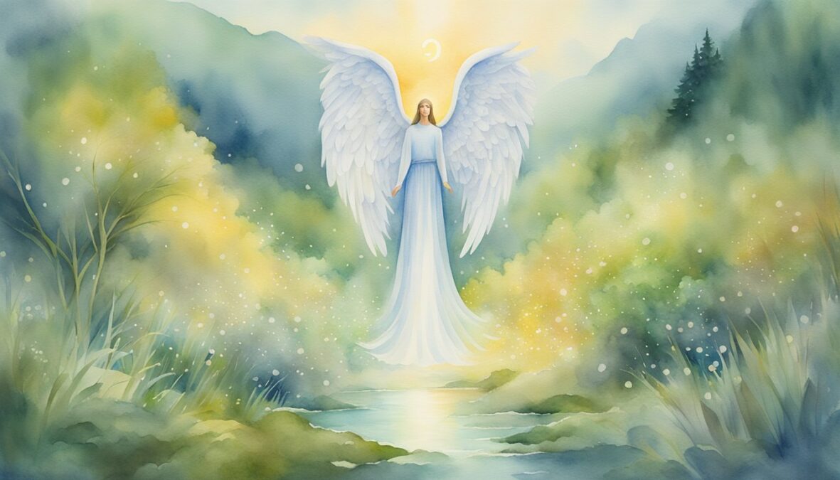 A glowing 941 angel number hovers above a serene landscape, radiating a sense of spiritual guidance and divine protection