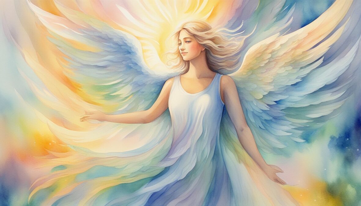 A bright, glowing angelic figure surrounded by swirling energy, radiating positivity and change.</p></noscript><p>The number 941 shining brightly in the background