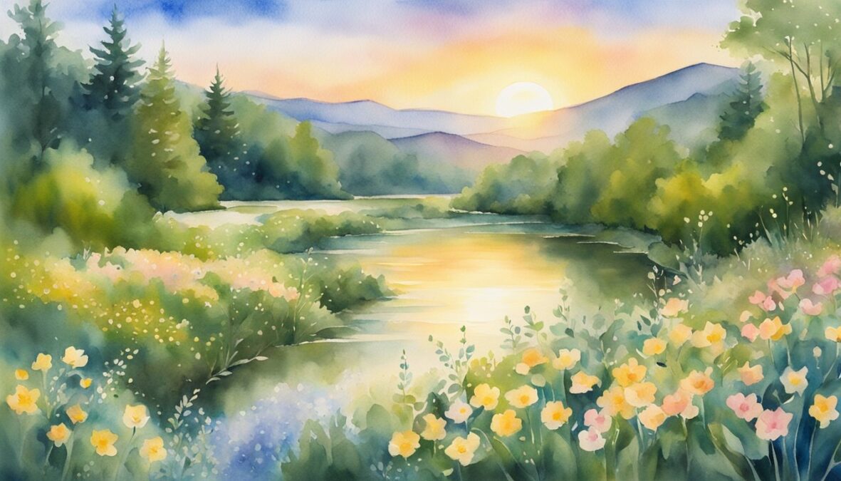 A golden sun rises over a lush landscape, with a flowing river and blooming flowers.</p><p>The number 503 glows in the sky, surrounded by shimmering light
