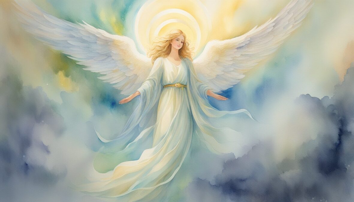 A glowing angelic figure hovers above the number 5335, surrounded by celestial light and a sense of peace and guidance