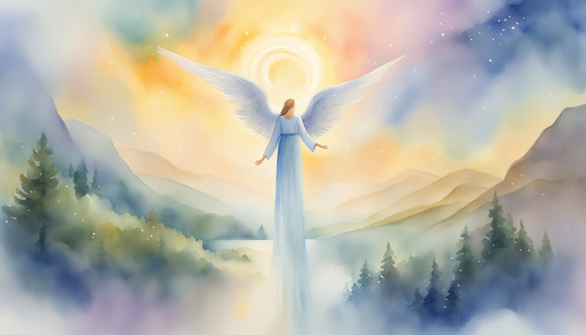 A glowing 6688 angel number hovers above a serene landscape, surrounded by celestial light and a sense of divine presence