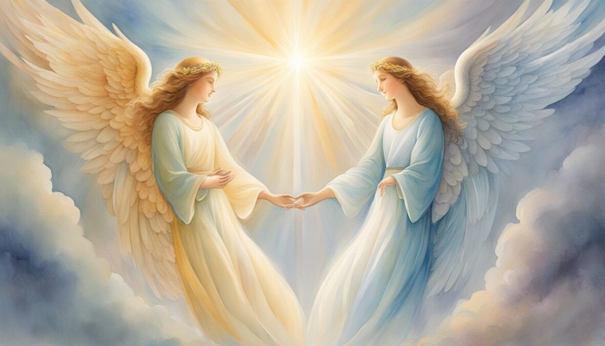Two angels stand side by side, their wings outstretched and intertwined, surrounded by a radiant glow.</p></noscript><p>The number 732 hovers above them, emitting a sense of love and harmony