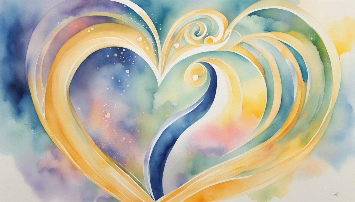 A radiant figure hovers over a heart-shaped symbol, surrounded by swirling energy and the numbers "735" and "Love Life Dynamics."