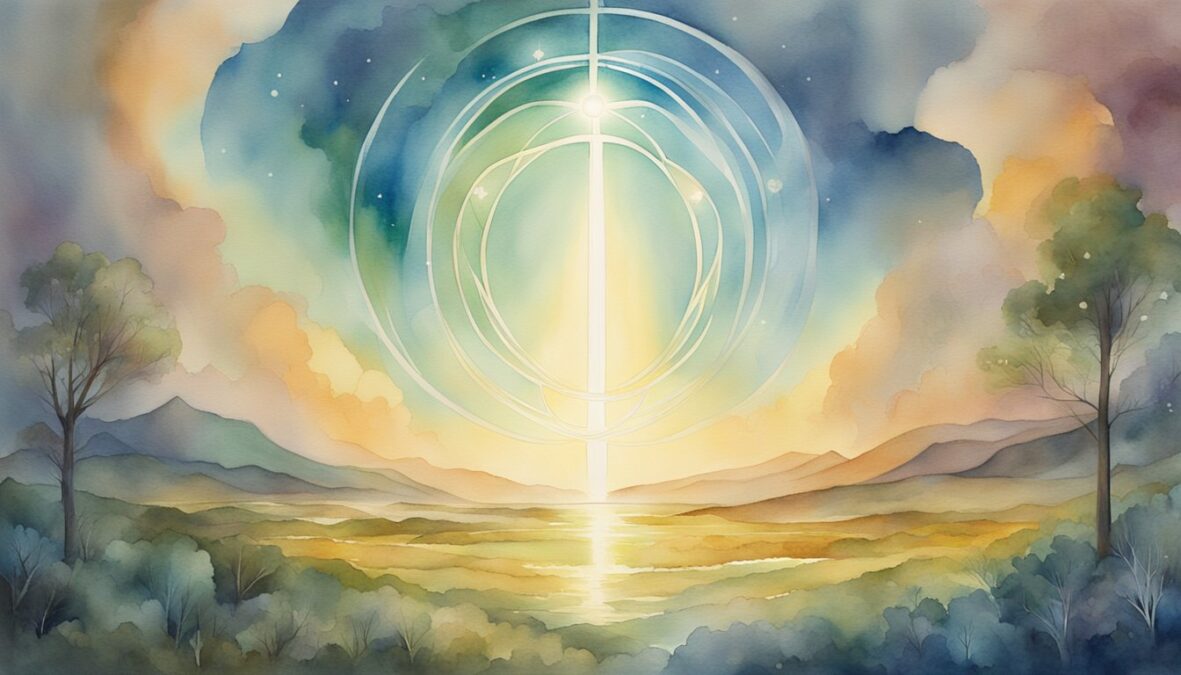 A beam of light shines down on a serene landscape, with symbols of spirituality and practicality interwoven throughout.</p></noscript><p>The number 806 glows in the center, surrounded by elements representing both the spiritual and practical implications