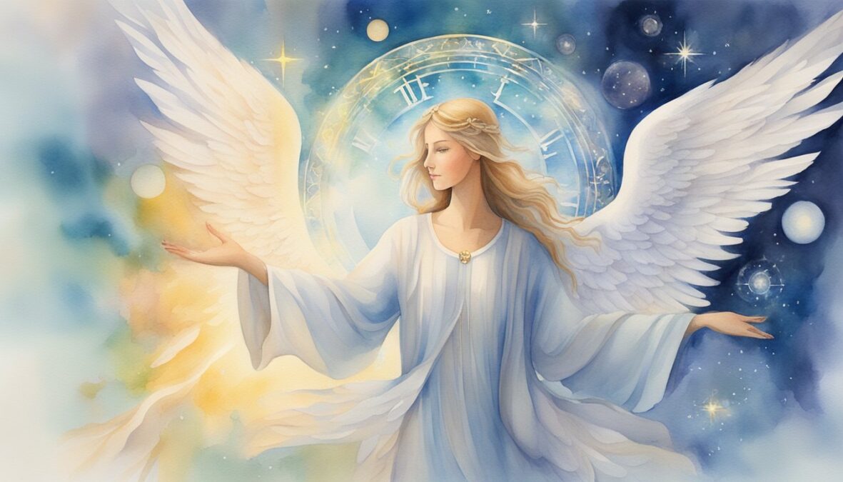 Angel number 1036 surrounded by celestial symbols and glowing light, radiating a sense of guidance and spiritual presence