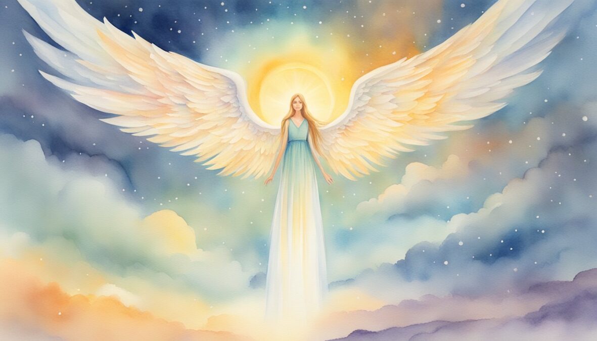 A glowing 1139 angel number hovers above a serene landscape, surrounded by celestial light and gentle, uplifting energy