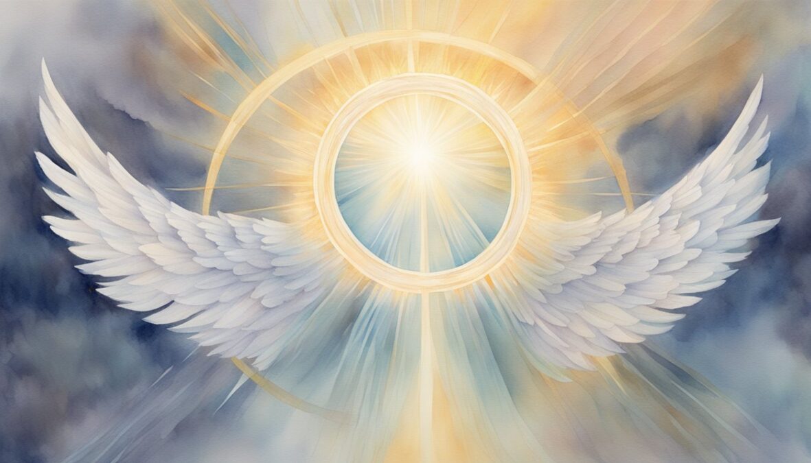A glowing halo hovers above a pair of intertwined angel wings, with the numbers 3663 radiating from the center, surrounded by a soft, ethereal light