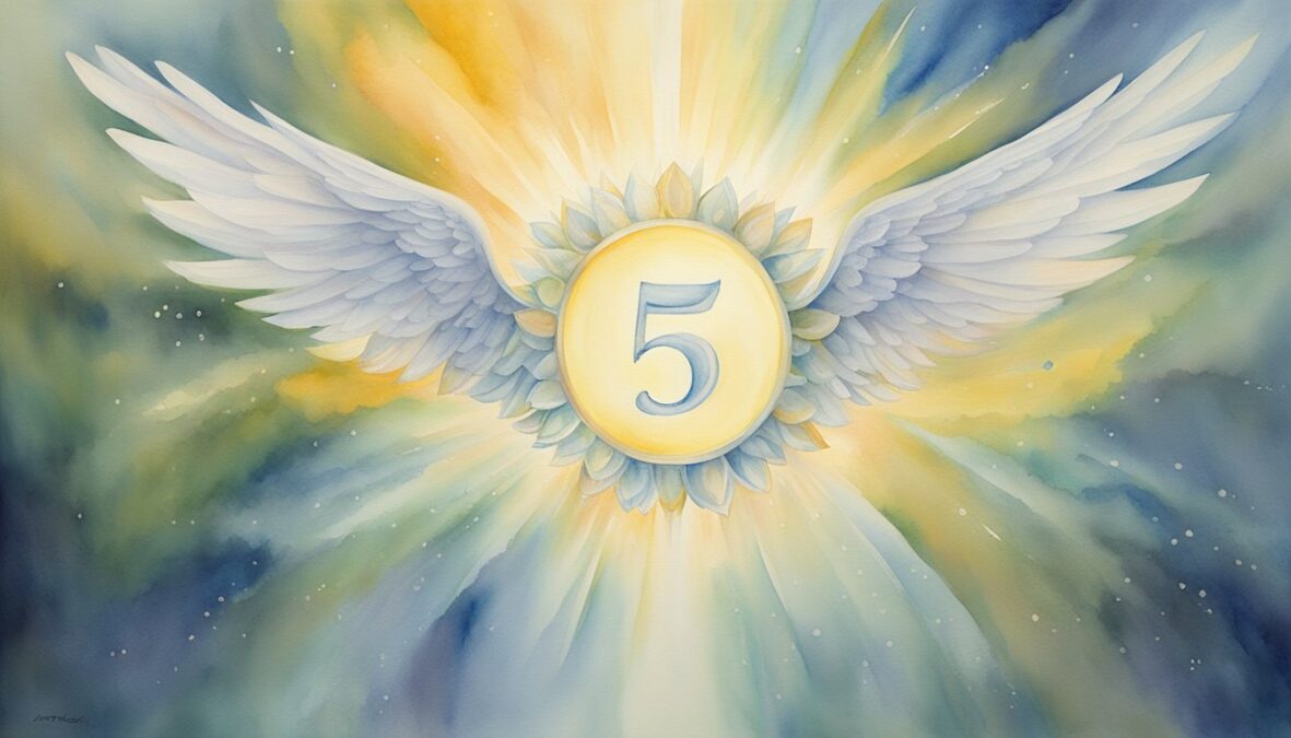 A glowing halo surrounds the numbers "542" with angelic wings extending outwards, radiating a sense of peace and divine guidance