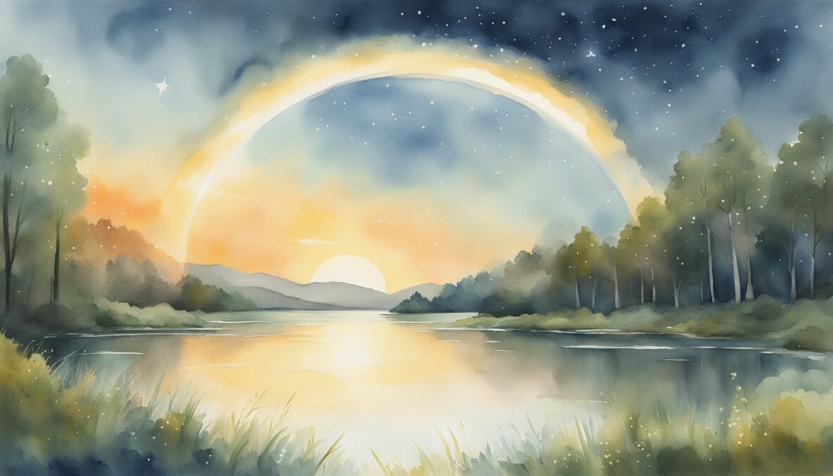 A glowing halo hovers over a serene landscape, with the numbers 650 shining brightly in the sky