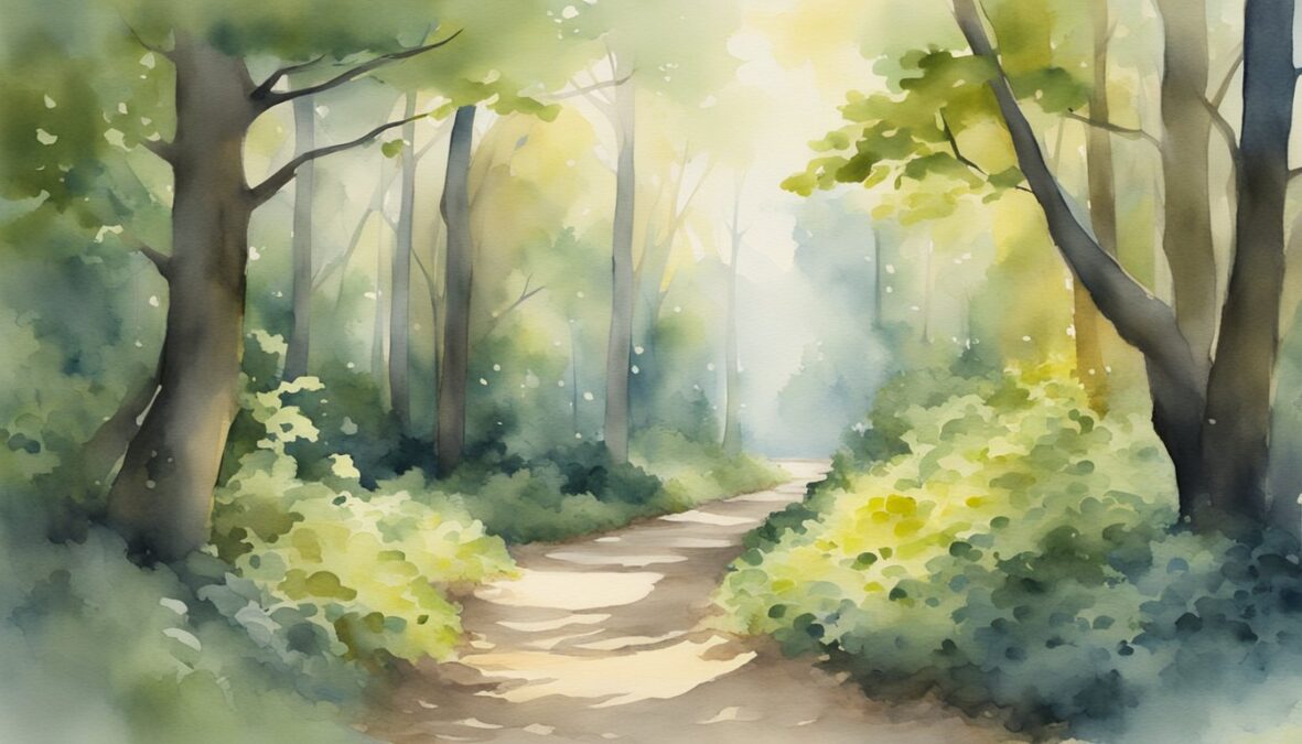 A winding path through a forest, with light breaking through the trees, symbolizing the journey of navigating life transitions