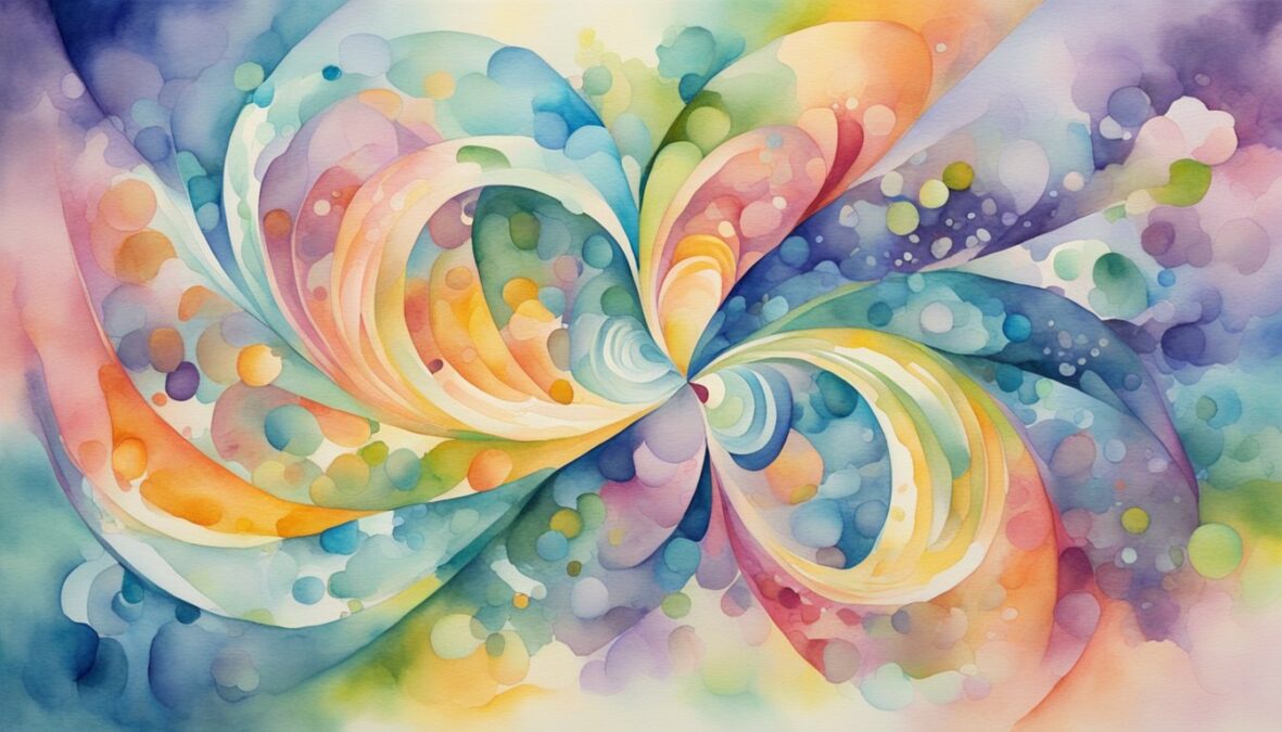 The intersection of 7557 and Life Phases 7557 angel number is depicted with vibrant colors and swirling patterns, creating a sense of harmony and balance