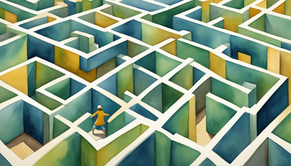 A figure walks through a maze of obstacles, facing each challenge with determination and grace.</p></noscript><p>The number 3555 hovers overhead, guiding and protecting