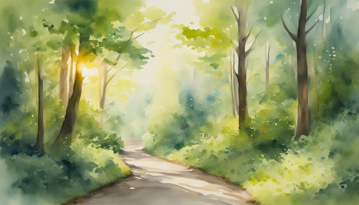 A winding path leads through a lush forest, with rays of sunlight breaking through the trees and illuminating the way.</p></noscript><p>The number 588 is subtly incorporated into the natural surroundings, adding a sense of guidance and purpose to the scene