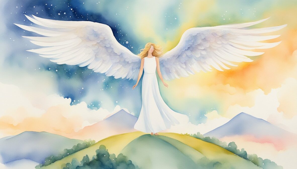 A bright, glowing 788 angel number hovers above a serene landscape, surrounded by celestial energy and a sense of divine presence