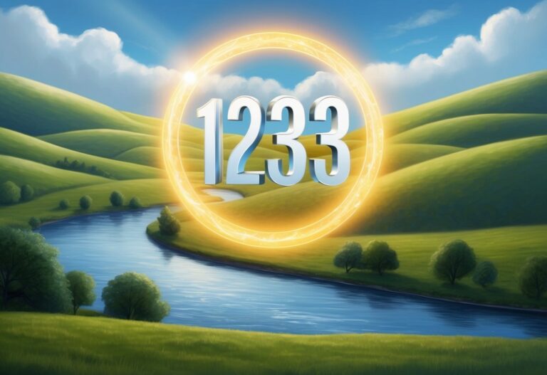 Number 1233 in a glowing circle over a landscape
