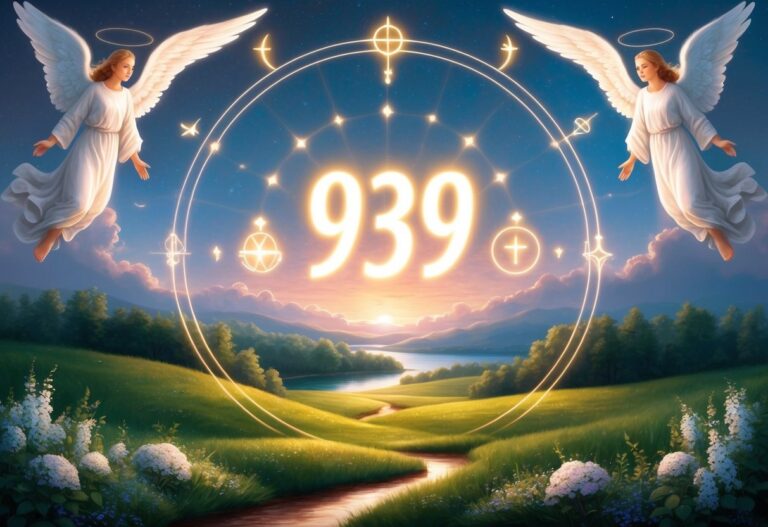 Two angels, number 939, and a landscape with a river