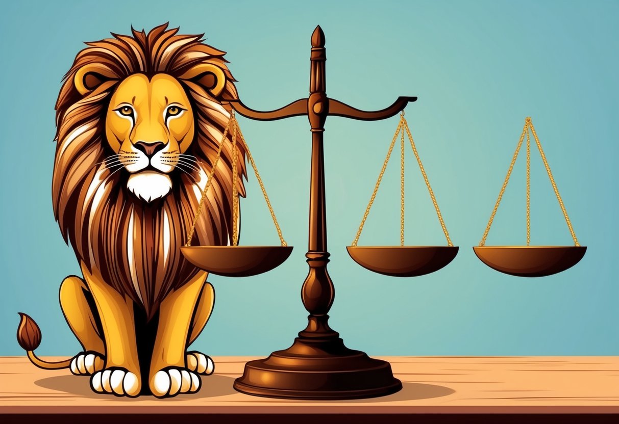 A scale and a lion symbolize Libra and Leo compatibility