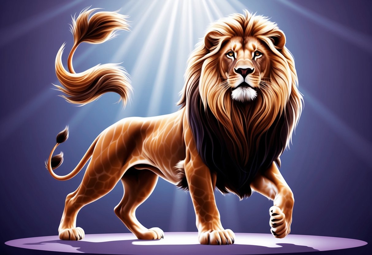 A majestic lion and graceful scales in a harmonious dance, radiating confidence and allure