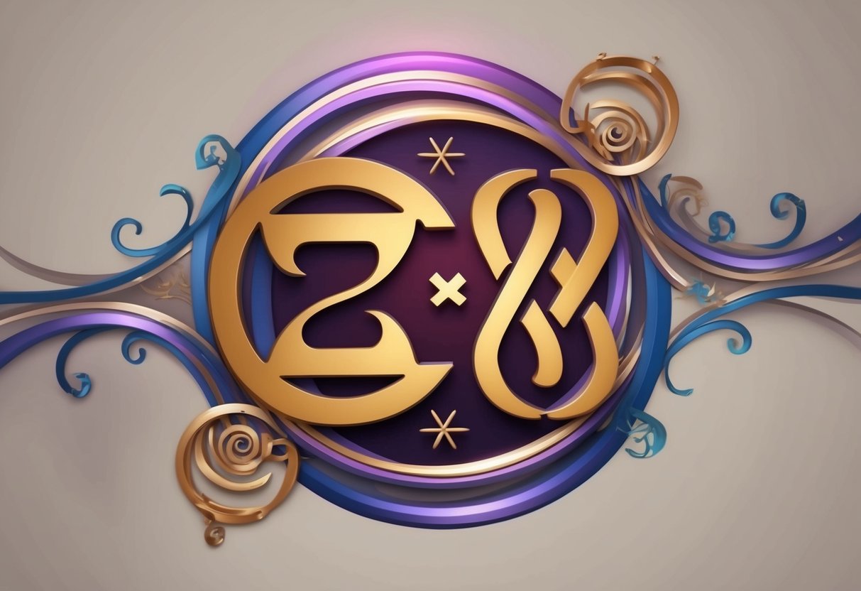 A Libra and Aries symbol surrounded by swirling zodiac elements