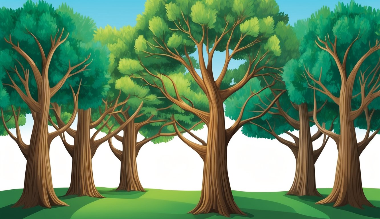 A group of trees with interlocking branches, symbolizing the interconnectedness of friendships and personal growth