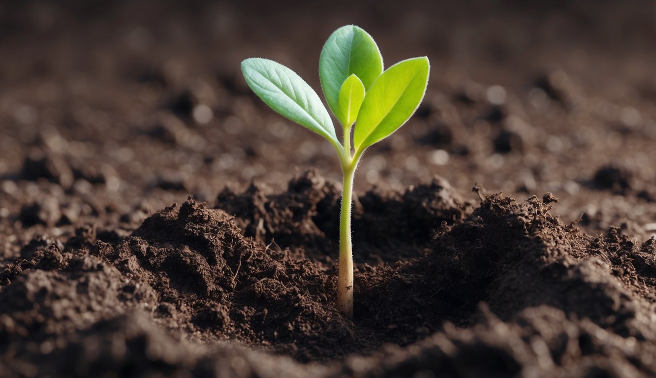 A seedling breaking through the soil, reaching towards the sunlight