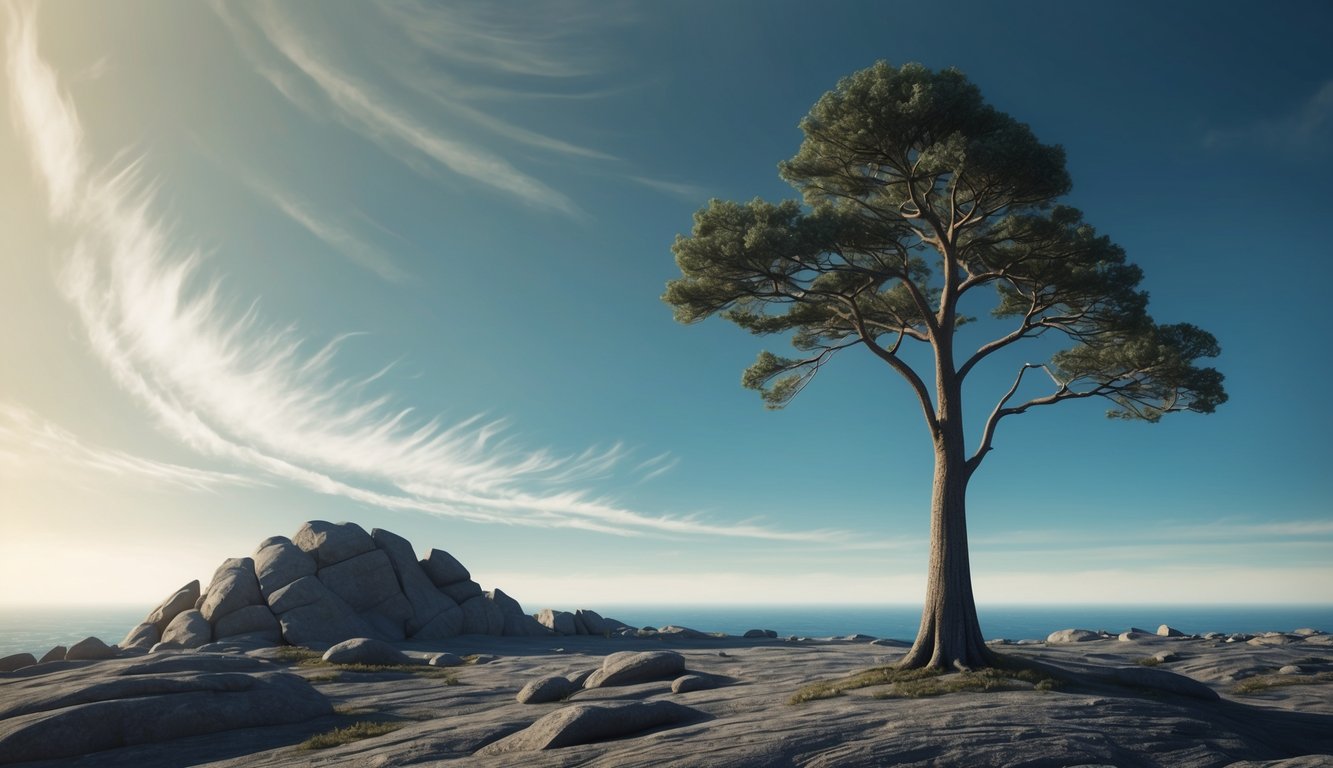 A lone tree stands tall in a rocky landscape, its branches reaching towards the sky.</p><p>The wind blows, but the tree remains steadfast, symbolizing the strength and discipline needed to cultivate self-control