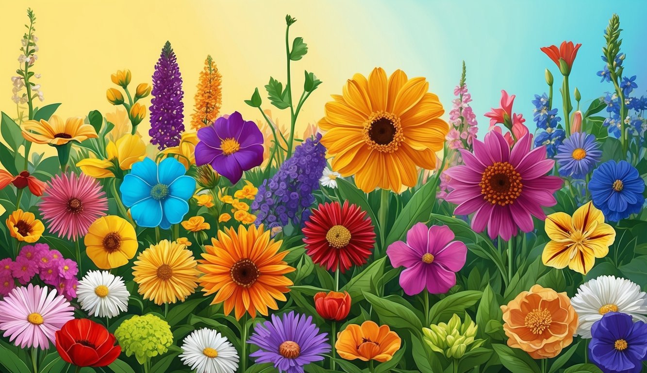 A vibrant garden with flowers of various colors and sizes, showcasing the beauty and strength of diversity