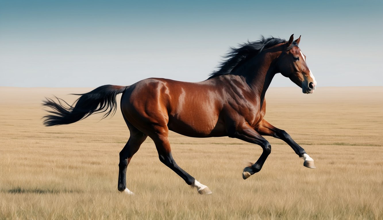 A majestic horse galloping freely across a vast open plain, symbolizing freedom and balance