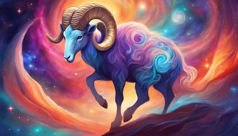 Aries zodiac sign illustration with a colorful, swirling galaxy background