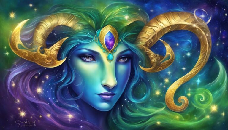 Fantasy portrait of a woman with golden horns and a starry background