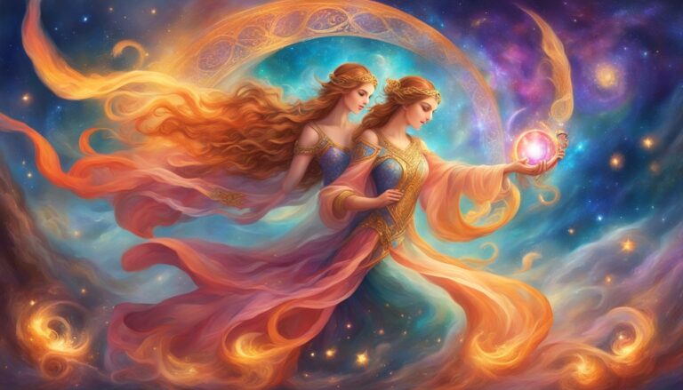 Two ethereal women in flowing gowns hold a glowing orb in space