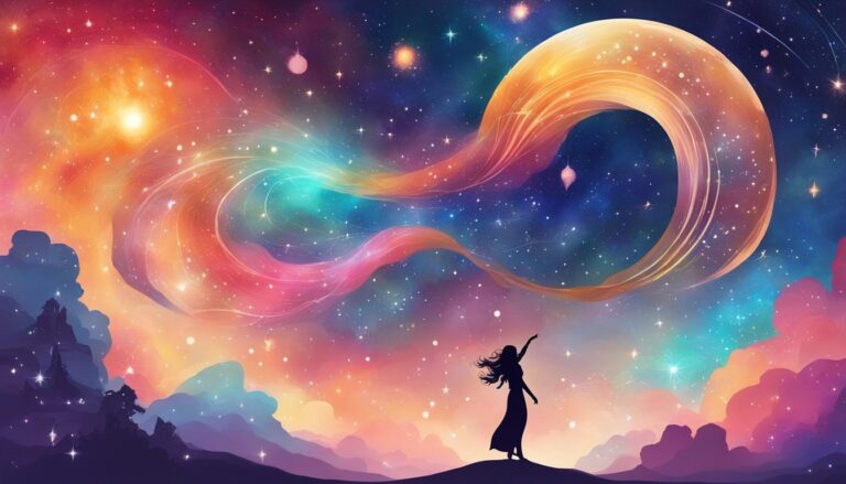 Silhouette of a woman reaching toward a colorful, swirling galaxy