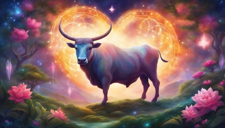 Fantasy illustration of a bull in front of a heart-shaped celestial background