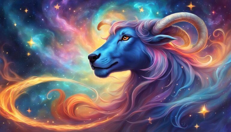 Blue ram in space with colorful nebula and stars
