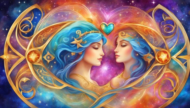 Two women with blue hair in a heart-shaped gold frame, stars