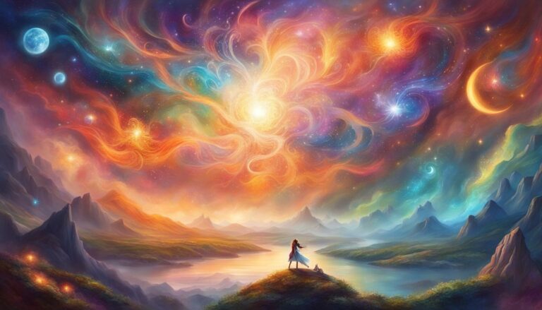 Woman on a hill gazing at a vibrant, colorful cosmic sky