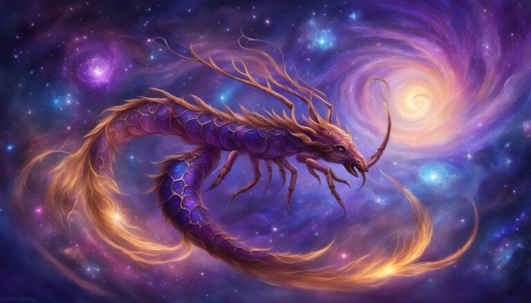 Purple dragon-like creature in space with a swirling galaxy background