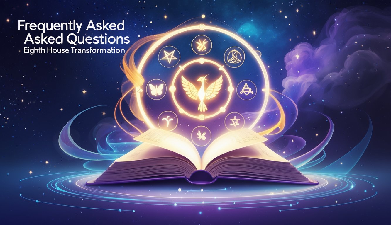 An open book with glowing mystical symbols surrounded by cosmic elements like stars and swirling light, symbolizing transformation and mystery.